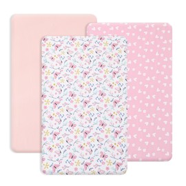 PHF 3 Pack Soft Mini Crib Sheets, Butterfly Pack N Play Sheets for Baby Girls, No Slip Universal Fit for Pack N Play, Playard, Portable and Mini Crib Mattresses, Butterfly