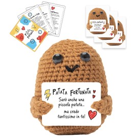 BWAY Patata Fortunata Italiano con Omaggio 3 Card Motivazionali e 3 Stickers con Pupazzo Portafortuna Simpatico - Regalo Donna Compleanno - Peluche per Decorazioni Casa