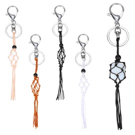 WEWAYSMILE 4 Pcs Empty Keychain Crystal Holder Unfinished Macrame String Lanyard Stone Crystal Holder Unique Crystal Keychain Crystal Cage Keychain Holder