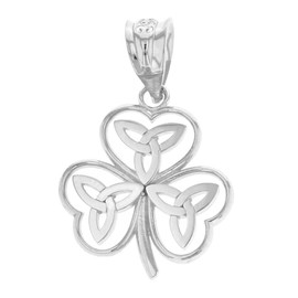 Claddagh Gold Elegant .925 Sterling Silver Irish Shamrock Pendant with Celtic Trinity Knot