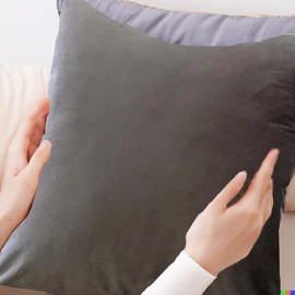 Olivia Rocco Set Of 2 Plain Velvet Cushion Cover 43 x 43cm Sofa Bed Chair Soft Smooth Washable Square Cushions Decorative Pillows With Invisible Zipper For Couch Bedroom Living Room, Charcoal