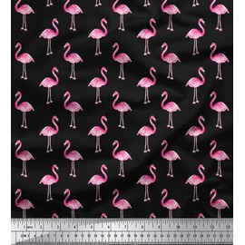 Soimoi Flamingo Print 180 GSM 2-way Stretch 60 Inches Wide Velvet Fabric Supply By The Yard - Black