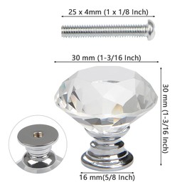 FOCCTS 12 PCS 30mm Crystal Door Knobs Glass Drawer Knobs Decorative Crystal Door Handles Diamond Pulls with Screws for Home Office Chest Cabinet Drawers