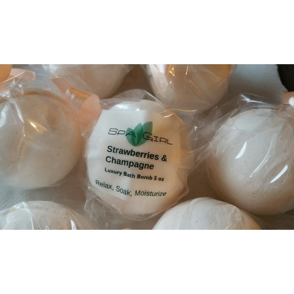 3 Large, Luxury Bath Bomb Fizzies 5 Oz Each Handmade in The USA with Natural Ingredients, Shea and Cocoa Butter, Great for Dry Skin (Strawberries and Champagne (FBA)
