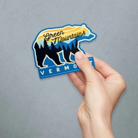 Retro Planet Vinyl Sticker, Green Mountains Vermont Bear Decal