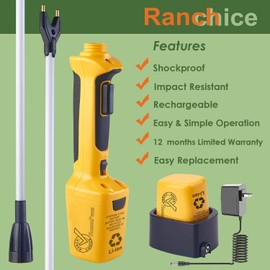 RANCH CHOICE Rechargeable Cattle Prod for Cows Sheep Electric Livestock Prod for Cow Dog Hog Animal Prod with 43″ Flexible Shaft (Total 53 INCH)
