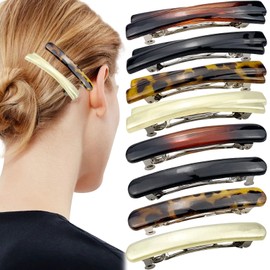 8PCS Barrettes for Women,French Tortoise Shell Automatic Hair Barrettes Strong Hold Vintage Hair Clip Hair Accessories for Women Girls Thick Thin Long Short Hair