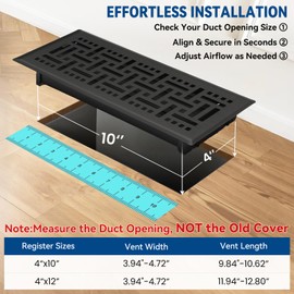 Ventyun Floor Register 4x10 Inches - Heavy Duty Walkable Steel Floor Vent Covers for Home Floor - Adjust Air Flow Direction Curved Safe Edges,Matte Black