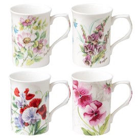Grace Teaware Bone China Coffee Tea Mugs 9-Ounce (Sweet Floral) (Set of 4 Assorted)