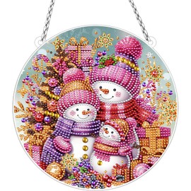 INCOK Snowman Diamond Art Hanging Kits - DIY Christmas Diamond Painting Ornament Kit 5D Rhinestone Winter Art Craft Home Garden Wall Hanging Set Christmas Xmas Holiday Gift