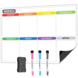 Weekly Planner Wipe Clean Magnetic Board Weekly Plan Whiteboard Shopping List Household Planner Food Planner To Do List Calendar Weekly Plan Children with 3 Pens + 1 Sponge Board Eraser (Cleur)
