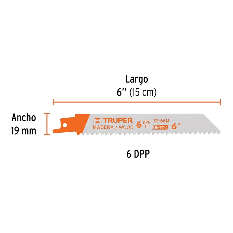 Truper SE-66M, Segueta sierra sable, 6", 6 DPP, recta para