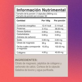 Citrato de Magnesio, 100 cápsulas de 450mg de Citrato de Magnesio c/u, Alta concentración