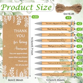 GANGBARU 20 Sets Employee Appreciation Gifts Bulk Bamboo Inspirational Ballpoint Pens Thank You Greeting Cards Twine Encouraging Pen for Colleagues Coworker Teacher Nurses Volunteer