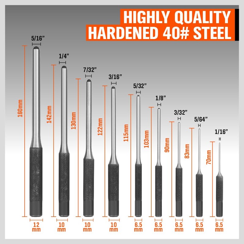 9 Pieces Roll Pin Punch Set, HORUSDY Removing Repair Tool