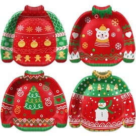 JVORFDG 100pcs Christmas Ugly Sweater Plates Party Supplies Xmas Disposable Dinnerware Set Dinner Paper Plates for Ugly Sweater Party 9 Inch