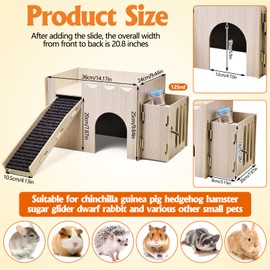 kathson Wood Guinea Pig Hideout Small Rabbit Hideout with Water and Hay Feeder Ramp, Easy to Assemble Wooden Hamster House for Small Animal Bunny Chinchilla Rat Hedgehog with 2xGuinea Pig Cage Liners