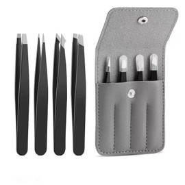 Precision Hair Tweezers, Tweezers, Eyebrow Tweezers, Tweezers, Angled Tip, Heat Treated, Precision Stainless Steel, Facial Hair, Eyelashes, Eyebrow Treatment, Set of 4