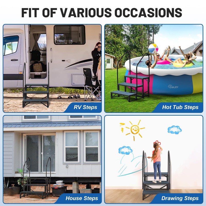 RV Steps Spa Steps with Handrail - 3 Step Hot