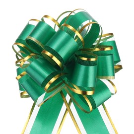 QUARKZMAN Pack of 10 Gift Bows 10 cm Gift Ribbons Mat Pull Bow Large Decorative Bow for Gift Wrapping Wedding Bags Christmas Baskets Car Decoration, Green