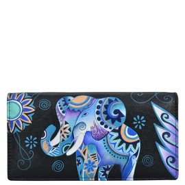 Anna by Anuschka Women's Hand-Painted Leather RFID Two Fold Clutch Wallet, Blue Elephant, One Size