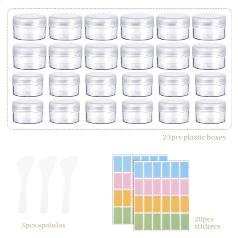 Plastic Cosmetic Jar*24, Transparent & Visible Sample Container Jar, Transparent