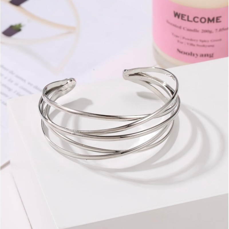 Donary Women's Simple Bangle Bracelet, One size, Silver Metal