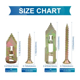 NINDEJIN Drywall Anchors with Screw Set, Expansion Anchors, Carbon Steel with M4 Tapping Screws, Drywall Dowel Combination, No Drill Hole in Wall for Hanging Decoration