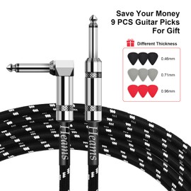 Premium 20 FT Guitar Cable, 1/4 Inch Instrument Cable- Noise Free and Long-Lasting Guitar Chord- AMP Cord for Bass, Electric Guitar, Electric Mandolin, Right Angle