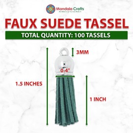 Mandala Crafts Faux Suede Tassel Keychain Making Supplies - Teal Tassels for Crafts Jewelry Making Charms - 100 Small Leather Tassels Keychain Tassels Bulk