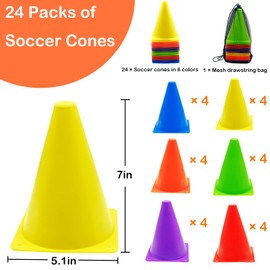 Soccer Cones Set, 24Pcs 7" Cones Sports + 60Pcs Disc Cones, Soccer Training Equipment with 2Pcs Carry Bag, Agility Field Marker, Soccer Cones for Training Kids, Plastic Soccer Cones for Drills
