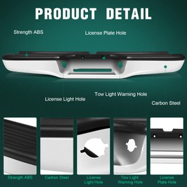 SCITOO Rear Step Bumper, Heavy Duty Rear Bumper Bar, Chrome Rear Bumper Guard with License Plate Light Holes Fit For Toyota for Tacoma 1995-2004