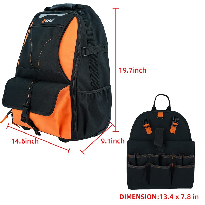 KUNN Rolling Tool Bag 37Pockets Wheeled Tool Backpack with Widen