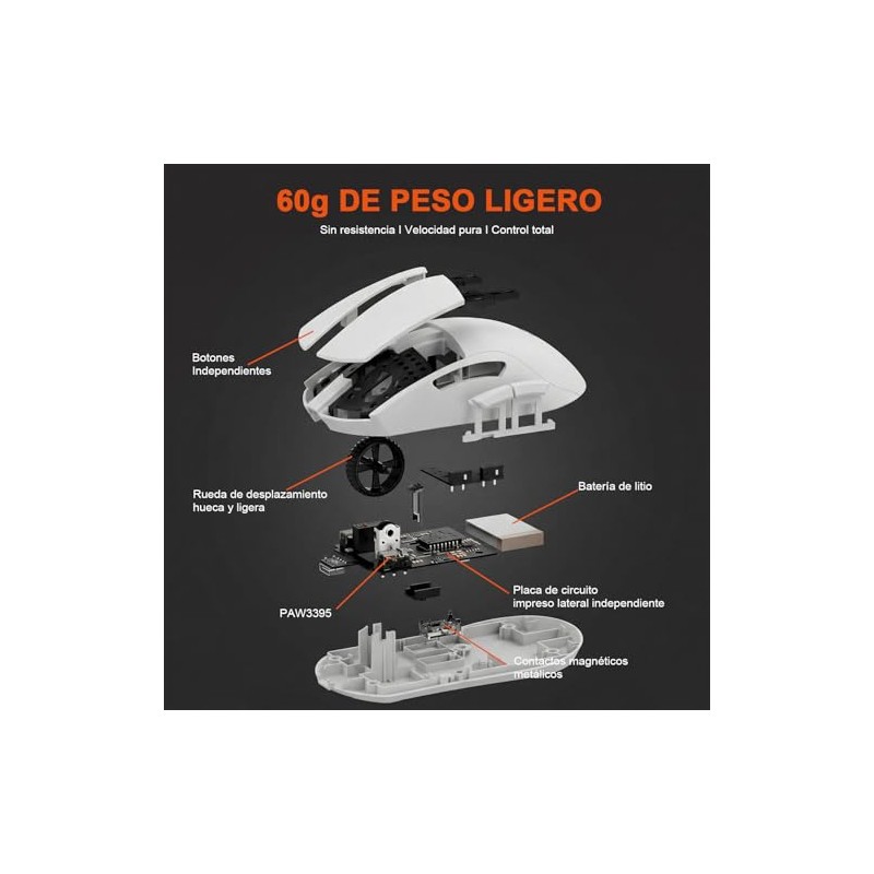 DAREU A950GM Mouse Inalámbrico, Blanco Raton Gamer 60g Ultraligero