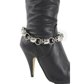 Trendy Fashion Jewelry Women Gothic Jewelry Boot Anklet Bracelet Silver Metal Chain Skull Shoe Charms