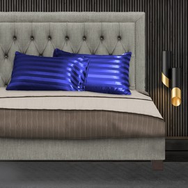 Stripe Satin Silk Pillowcase Pillow cover for Hair and Skin Pillowcases with Envelope Closure Pillow case 50 x 75 cm (Blue 2 Pcs)