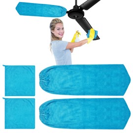 4 PCS Ceiling Fan Duster Kits,100% Microfibre Fan Blade Cleaner for high Ceiling Fan Blades.Machine Washable and Reusable,Includes 2 Ceiling Fan dusters and 2 Microfibre Towels (Blue)