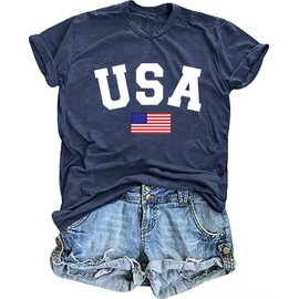 FCGHSII American Flag Shirts for Women: USA Flag Graphic Tee 4th July T Shirt Blouse Tops