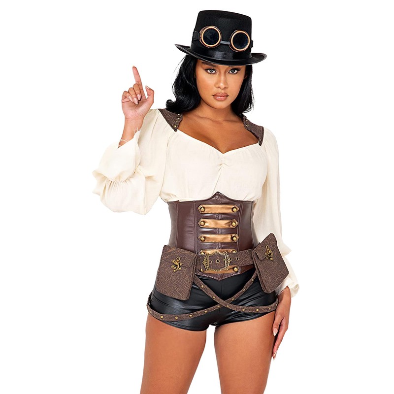 Roma Costume Women's 7pc Industrial Vixen Steampunk Costume, Brown/Black, Small