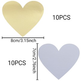 Scratch Off Stickers 20 Pieces Heart Scratch Stickers in 2 Colours, DIY Surprise Gifts or Private Message, Cards, Gold, Grey