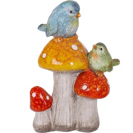 The Bridge Collection Whimsical Bird and Mushroom Figurine - Vibrant Decorative Statue with Spotted Toadstools - Nature Inspired Woodland Decor