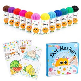 Dot Markers - 12 Colores Marcadores Lavables para Niños con 12 Papeles para Dibujar, Sin Tóxicos y Fáciles de Agarrar, Ideal para Dibujar, Colorear y Aprendizaje Temprano (Exquisito)
