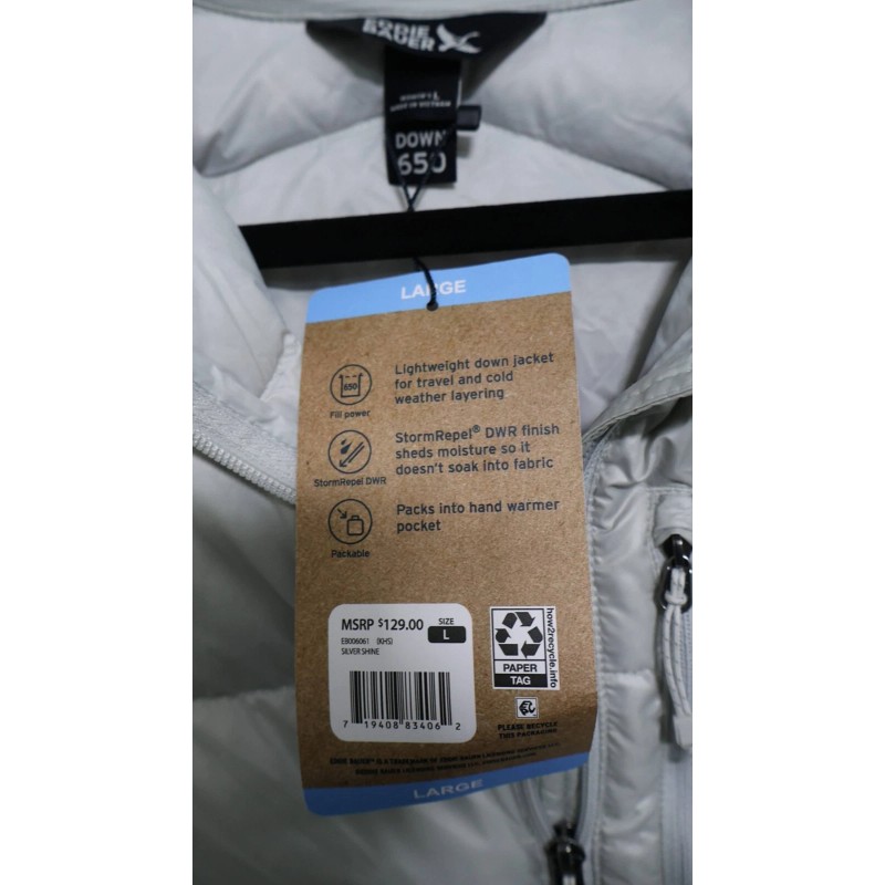 Eddie Bauer Womens Packable Down Lightweight Puffer Jacket, Silver, Sizes