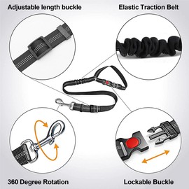 DOETYD 2PCS Dog Car Seat Belt - Adjustable Pet Car Pillow Harness，Cushioned Dog Leash，Nylon Durable Elastic Leash，Restraint Dog Car Safety Leash (Black+Grey)