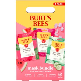 Burt’s Bees Mask Bundle 3 Pack of Sheet Masks; Includes Hydrating Watermelon, Calming Rose, Refreshing Cucumber; Helps Balance skin’s pH, 99% Natural Origin, Single Use Sheet Masks, 0.33 Oz. Each