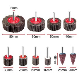 Fousenuk Pack of 20 Flap Sanders, Flap Grinder with 10 Different Diameters, Polishing Disc for Drill and Rotating Tool, Straight Grinder with Shaft for Rust Removal, Polished