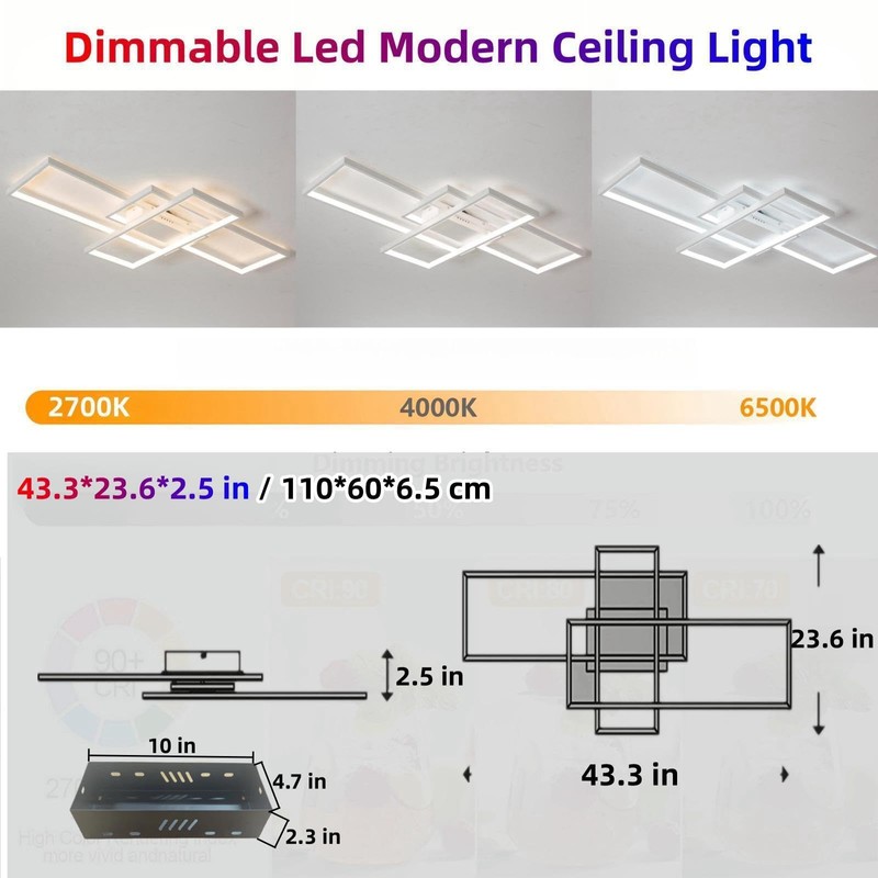 Huilefu Modern Dimmable LED Ceiling Light Fixture,with Remote Control 3