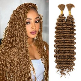 Human Braiding Hair Mix Synthetic Boho Hair for Braiding, 20 Inch Deep Wave Bulk for Boho Braids 2 Pcs Curly Bohemian Wet and Wavy Braiding Hair(27#, 