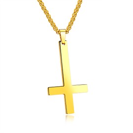 Rockyu Jewelry Brand Cross Necklace for Men Simple Silver Black Cross Pendant Black, Stainless Steel