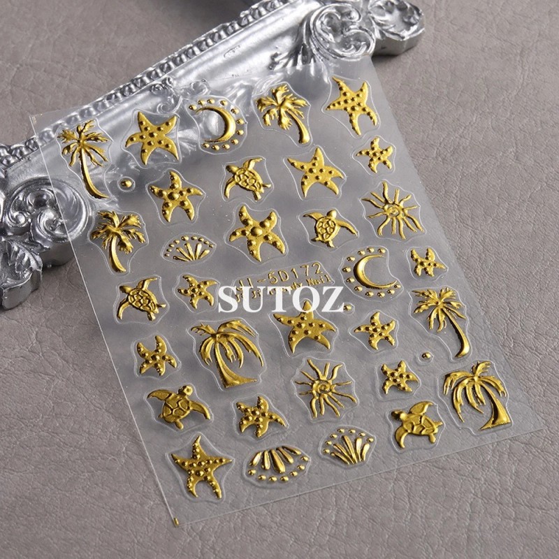 Unbranded Gold Ocean Starfish Turtle Sun Palm Tree 5D Nail